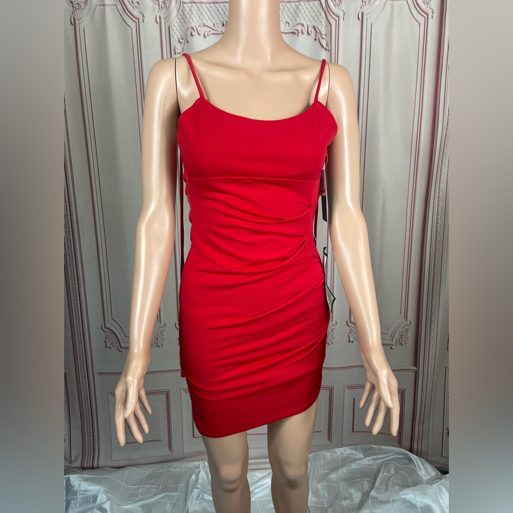 City Studio womens red scarlet asymmetrical hem tie back dress extra small XS